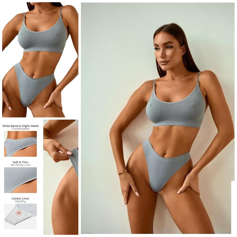 Sexy Seamless No Show Matching Bra And Panty Set Basic Skims Underwear 2 Pcs Set